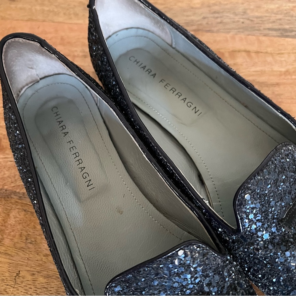 Chiara Ferragni Black Glitter Eyelash Slip-On Flats - Picture 9 of 10